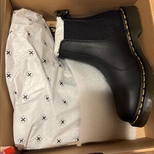 Dr. Martens Black Ankle Boots with Yellow Stitching